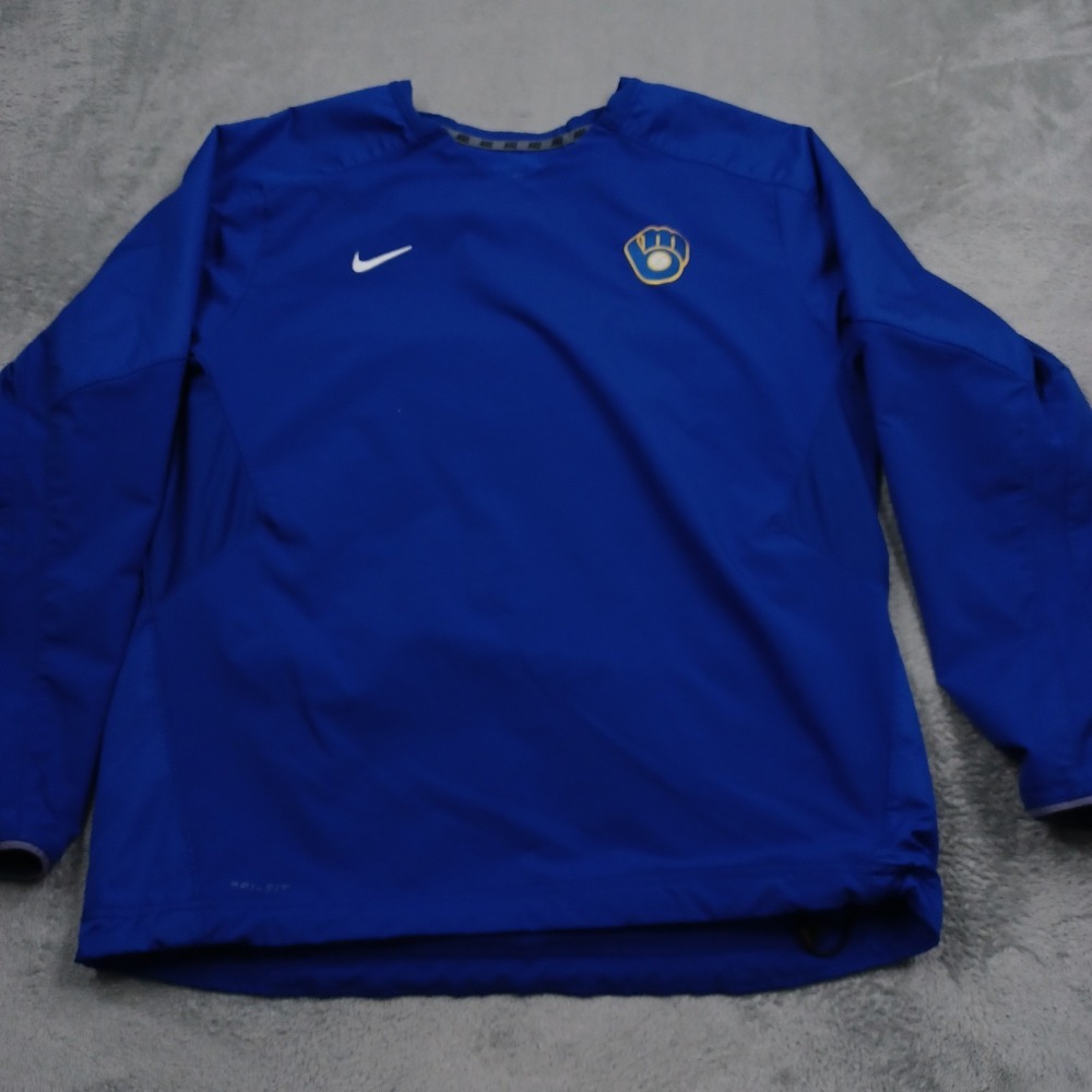 Milwaukee Brewers Pullover Mens Large Blue Nike Dri Fit MLB Baseball